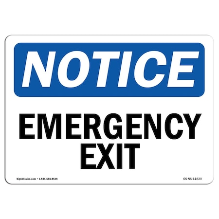 OSHA Notice Sign, Emergency Exit, 18in X 12in Decal